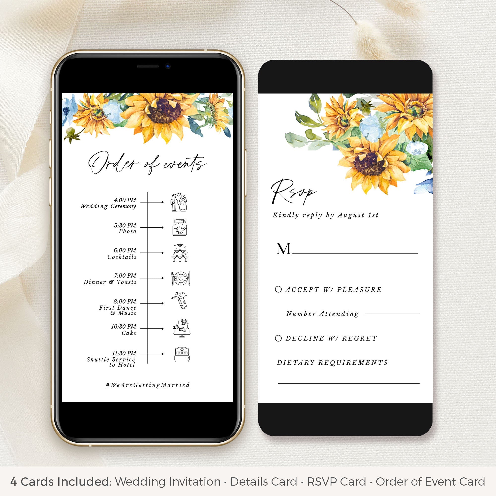 IVY Dusty Blue and Yellow Wedding Invites Digital