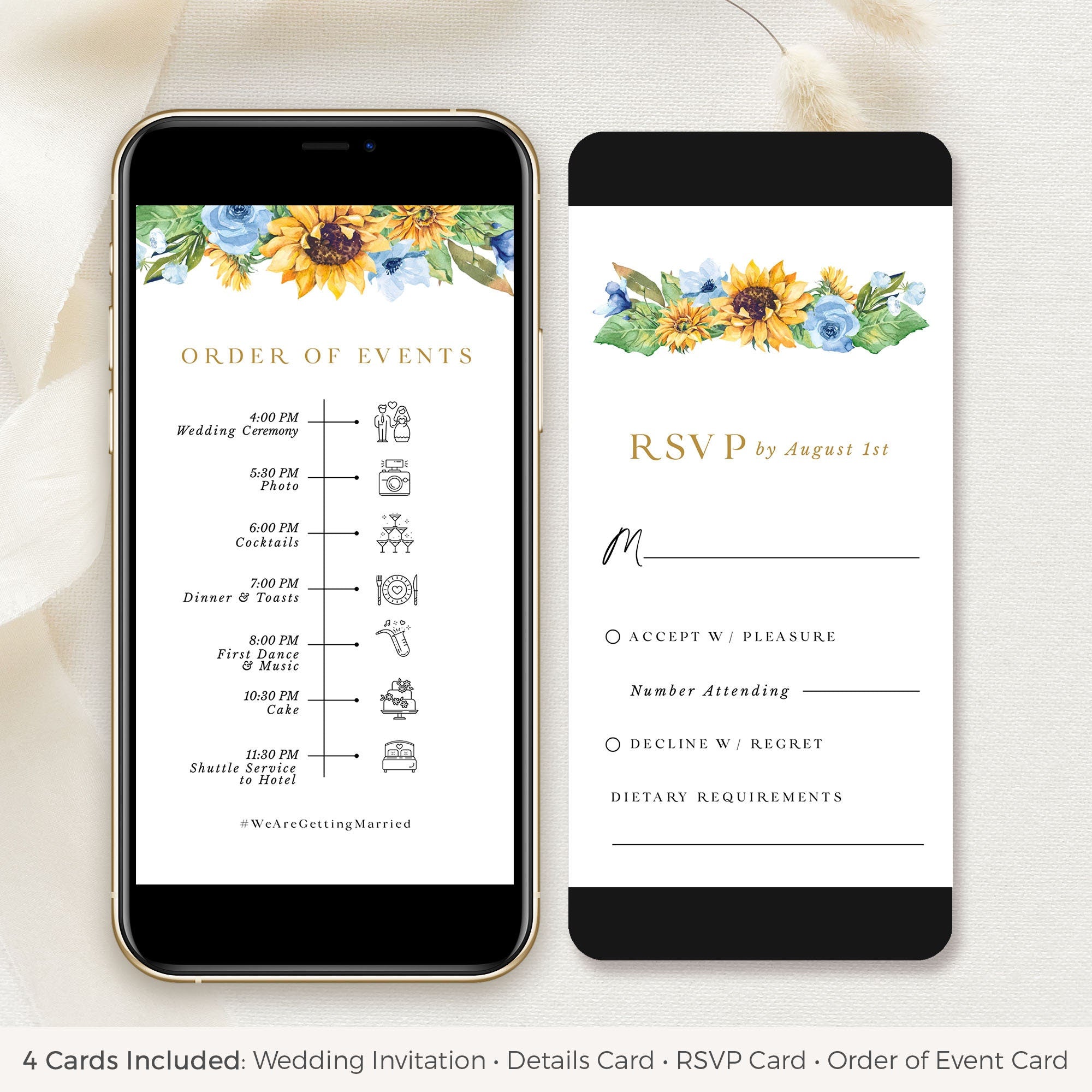 IVY Sunflower Themed Wedding Invitation Digital Card