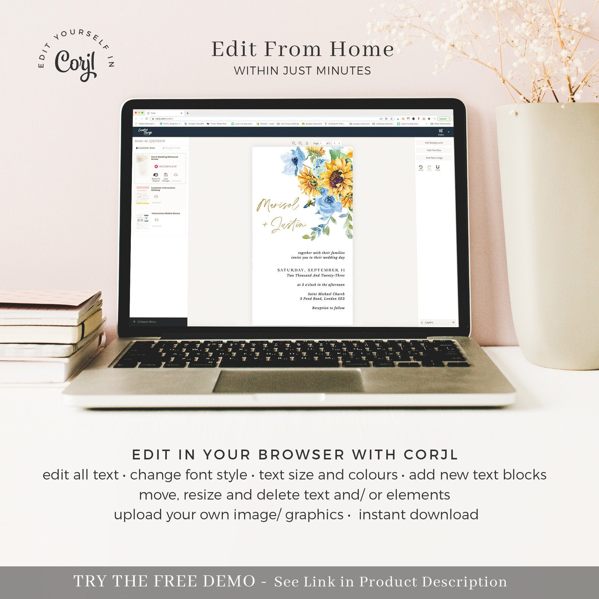 IVY Sunflower Themed Wedding Invitation Digital Card