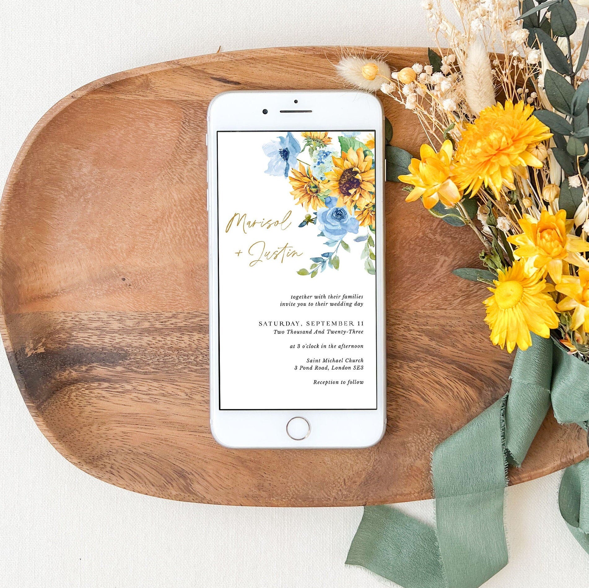 IVY Sunflower Themed Wedding Invitation Digital Card