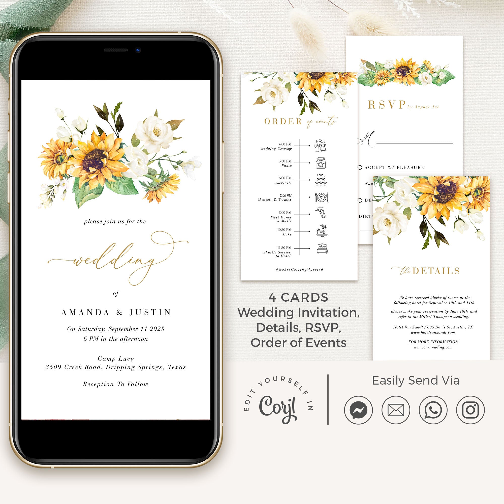 MARISOL Rustic Sunflower Wedding Invitation Digital