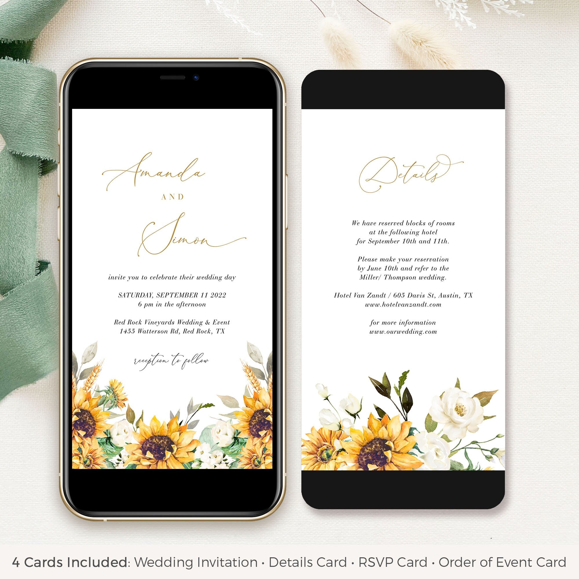 MARISOL Electronic Wedding Invitations with Sunflowers and Roses