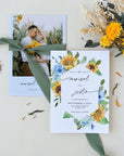 IVY Save the Date Templates Sunflower and Dusty Blue Roses