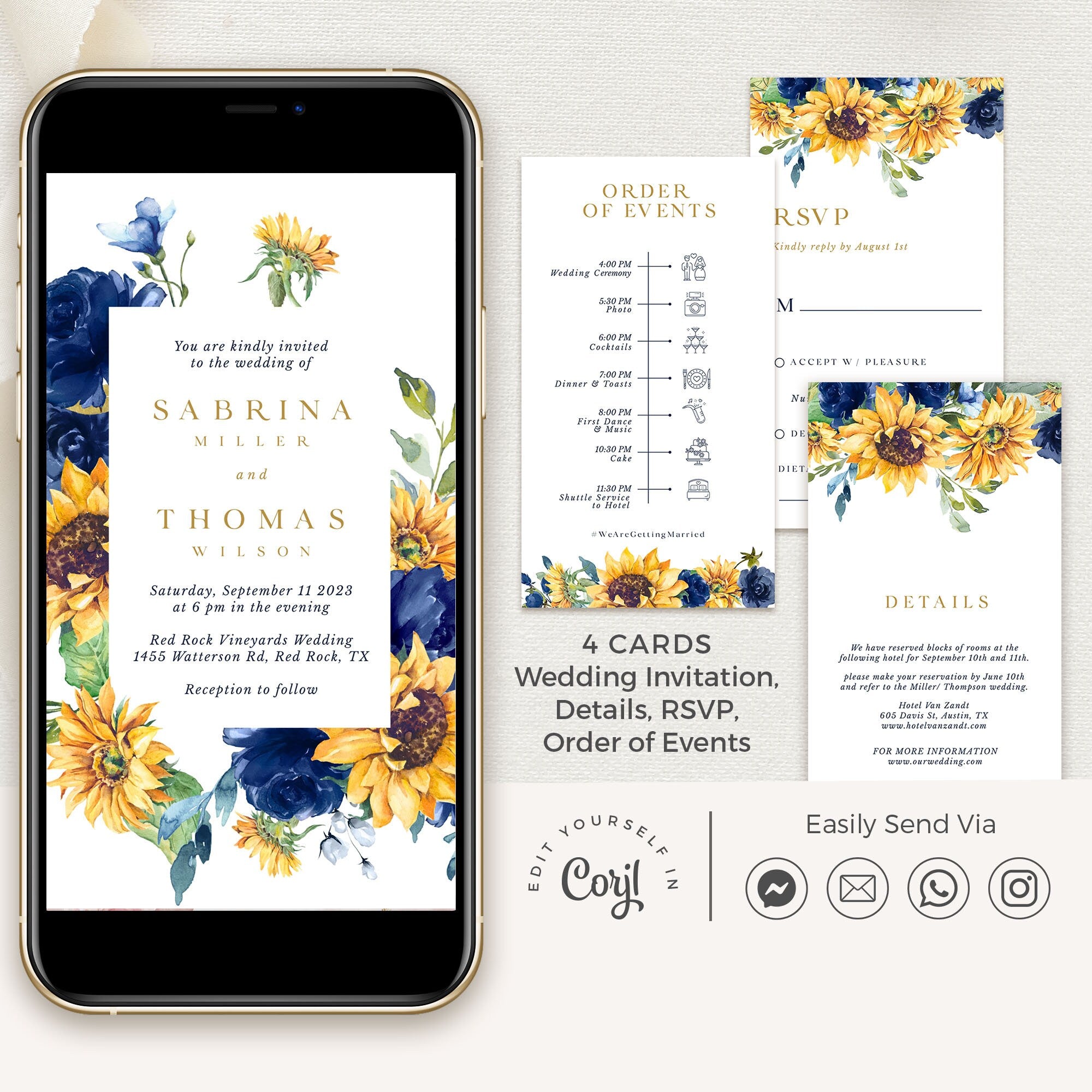 IVY Navy and Yellow Wedding Invitation Electronic