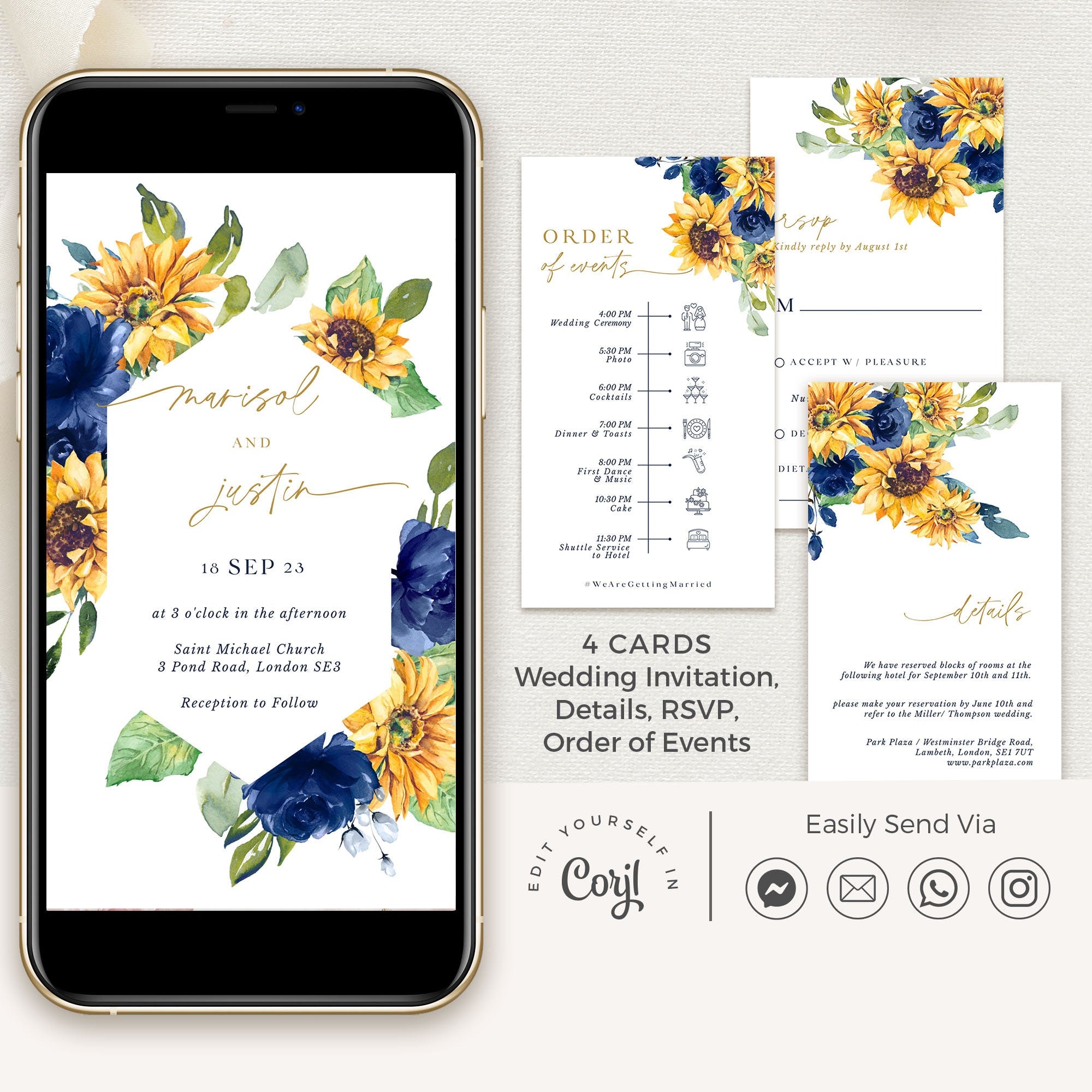 IVY Rustic Sunflowers Wedding Invitation Electronic – Creative Things Studio, image size:2000x2000