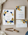 IVY Navy Blue Yellow Wedding Invitations Suite Template