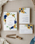 IVY Diy Wedding Invitations Set with Sunflowers and Blue Roses