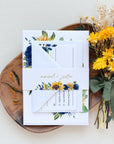 IVY Diy Wedding Invitations Set with Sunflowers and Blue Roses