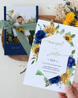 IVY Diy Wedding Invitations Set with Sunflowers and Blue Roses