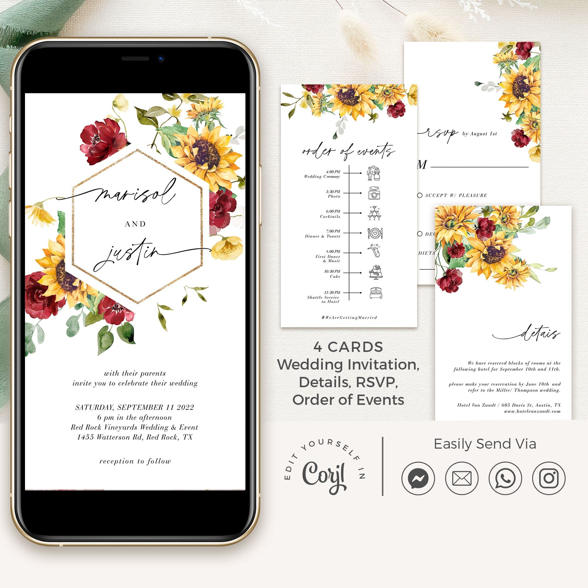 RUBY Digital Wedding Invitation Rustic with RSVP