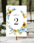 IVY Sunflower Wedding Table Numbers Template