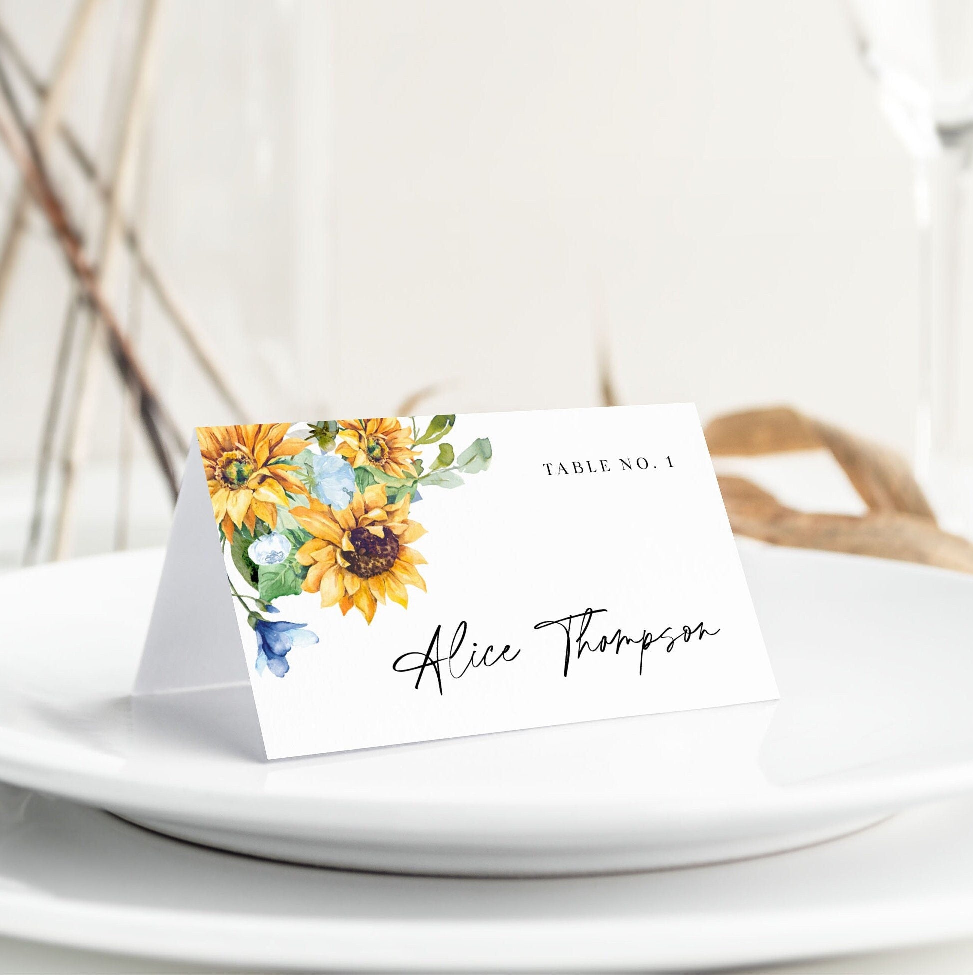 IVY Printable Wedding Name Place Cards Sunflower