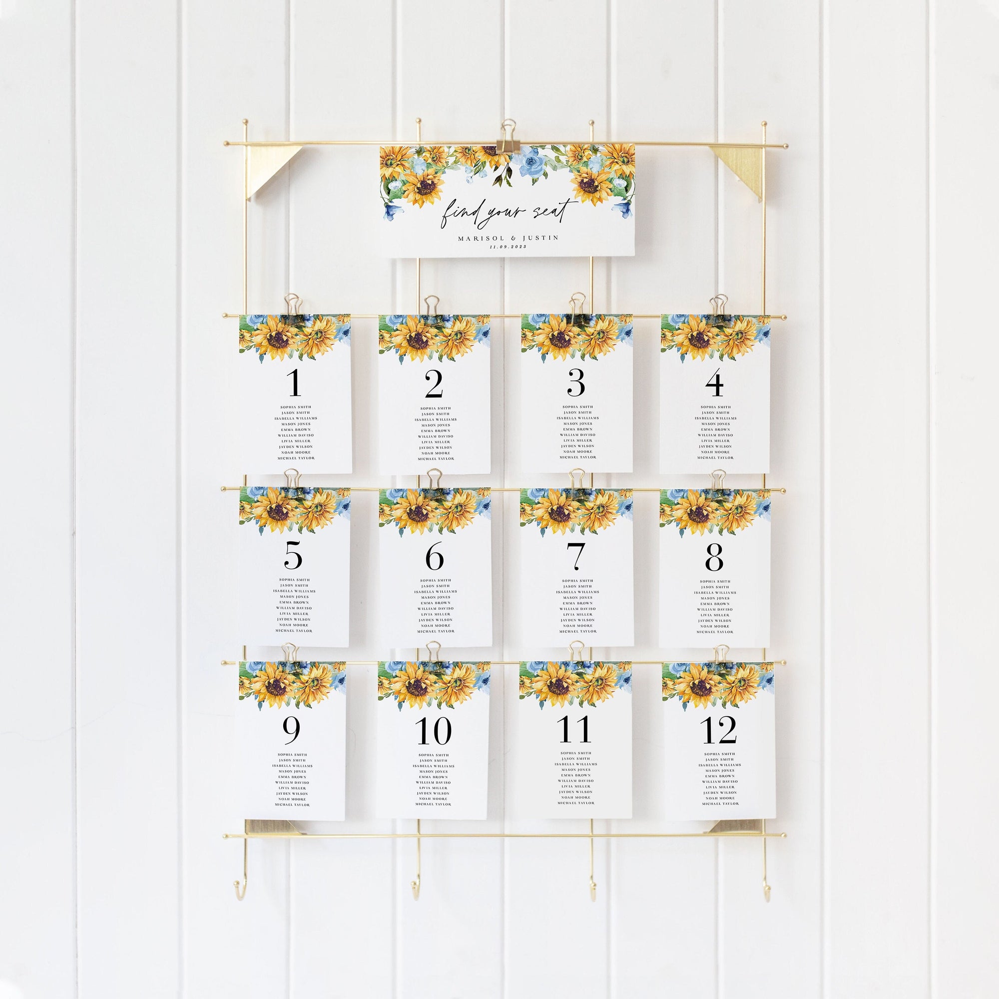 IVY Sunflower Wedding Table Seating Cards Template