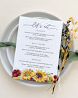 RUBY DIY Wedding Menu Cards with Sunflower Rustic