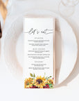 RUBY DIY Wedding Menu Cards with Sunflower Rustic