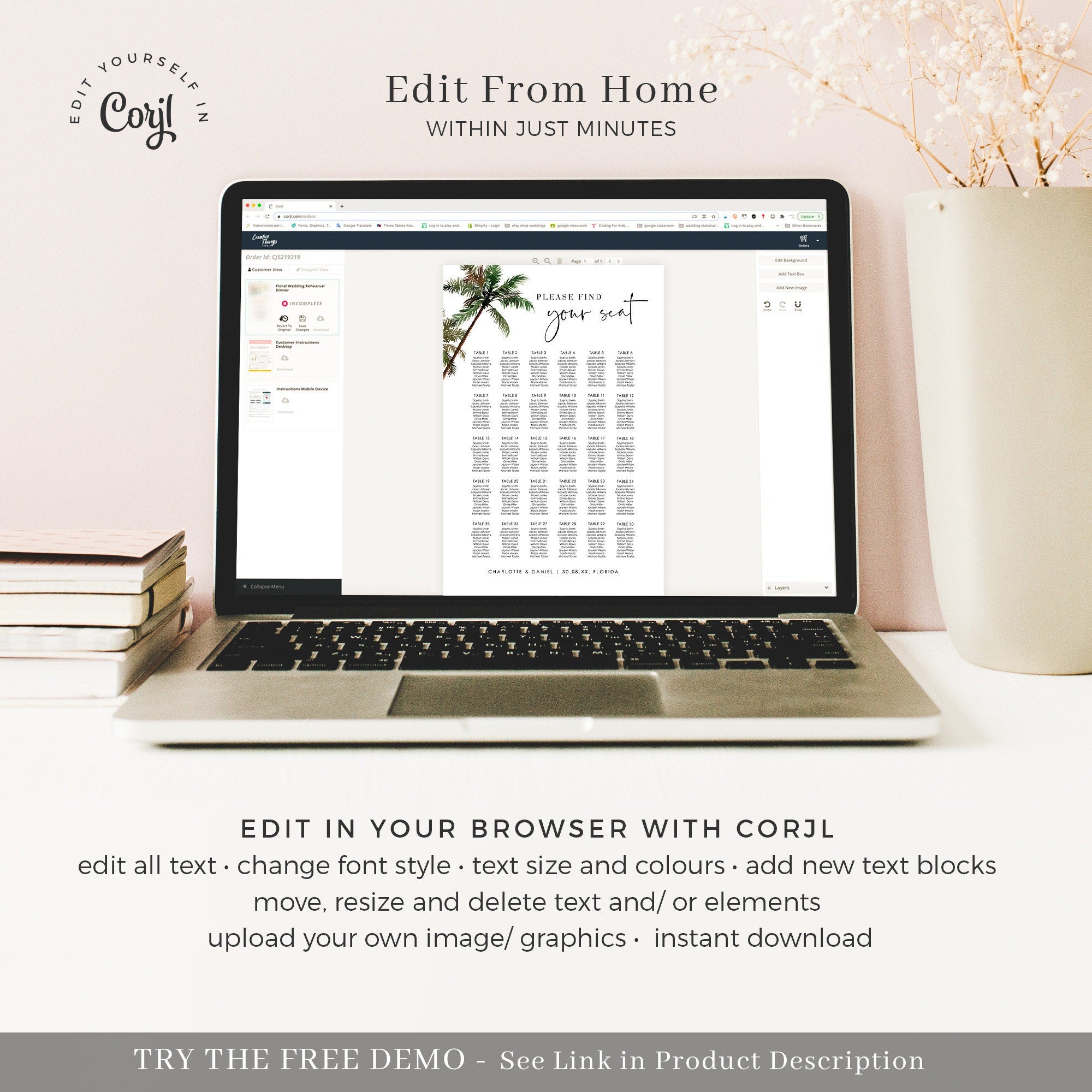 KONA Palm Tree Seating Chart Wedding Template