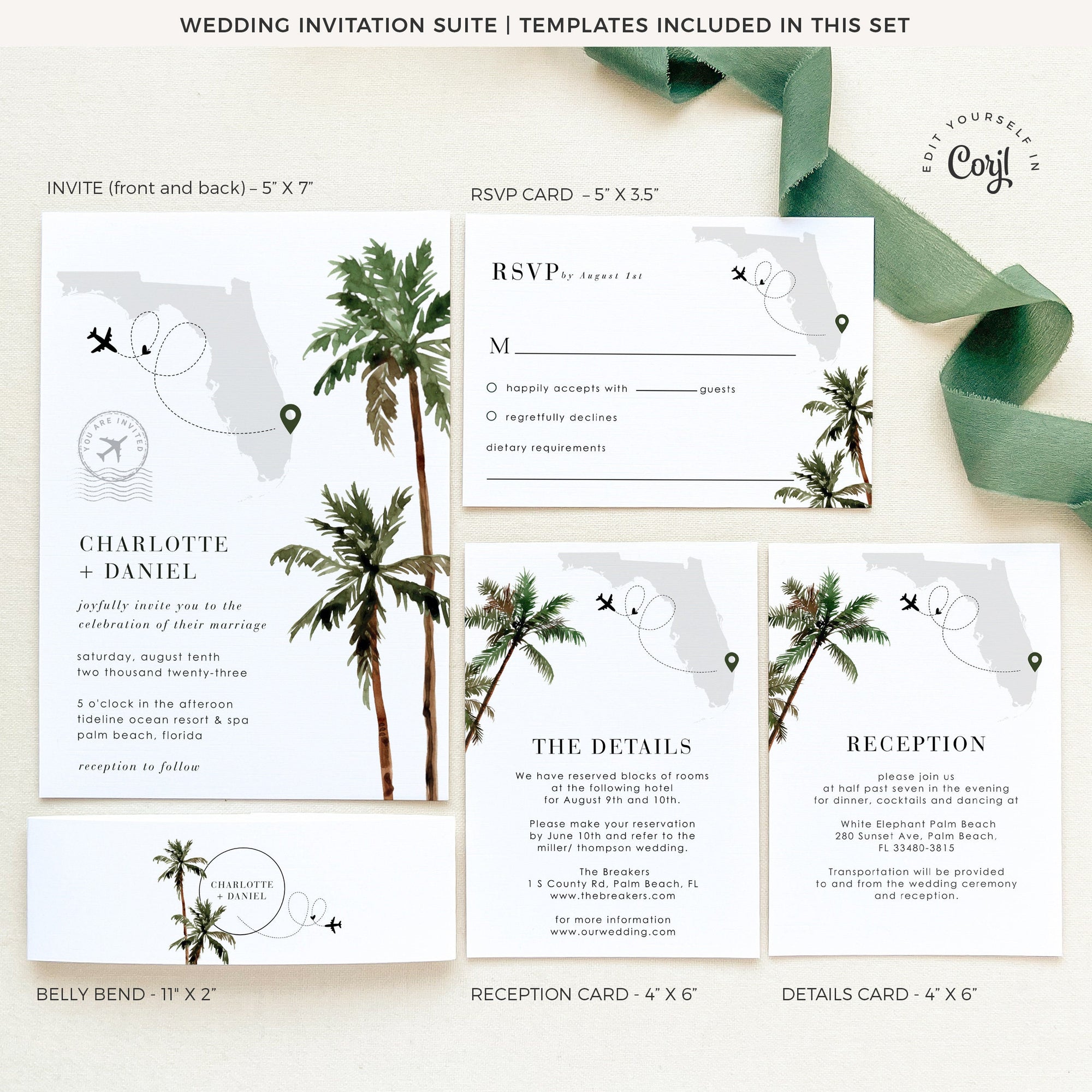 KONA Palm Tree Wedding Invitation Suite Template