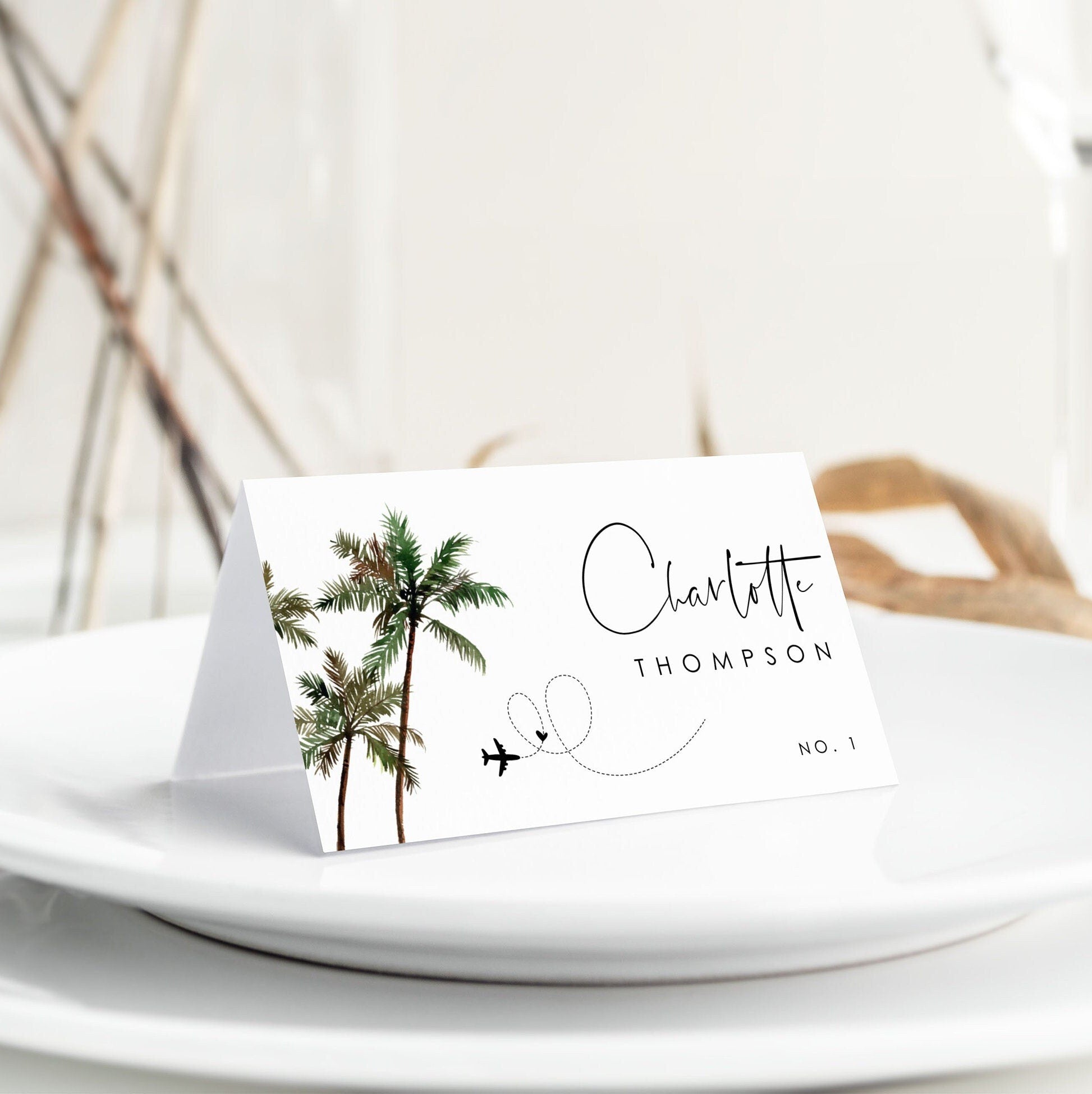 KONA Tropical Palm Tree Place Cards Template