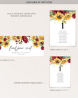 RUBY Wedding Seating Chart Cards Template with Sunflowers
