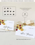 RUBY Printable Wedding Name Place Cards Sunflower