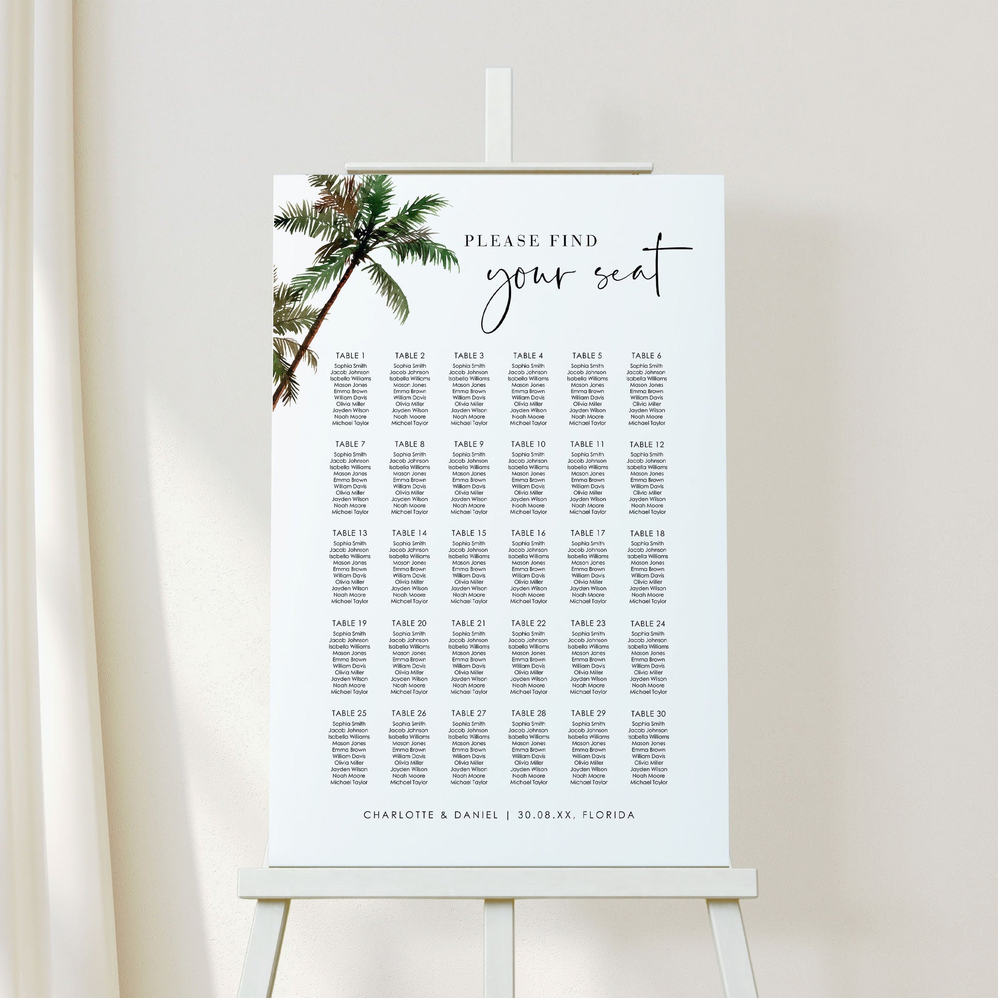KONA Palm Tree Seating Chart Wedding Template