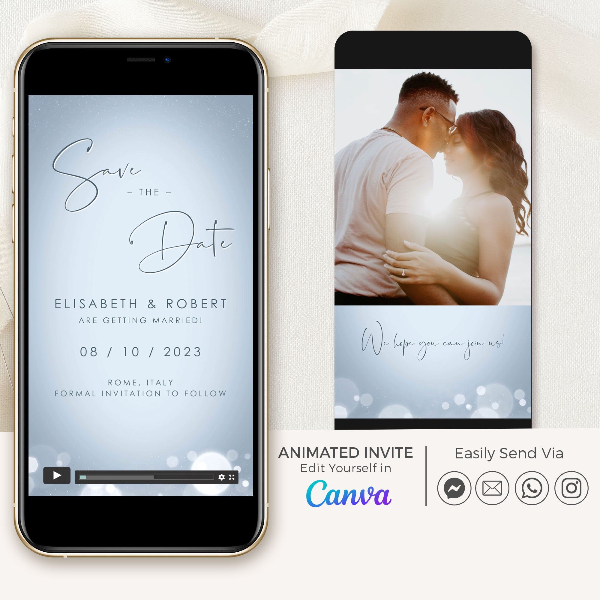 ANITA Save the Date Video Template - Dusty Blue & Silver