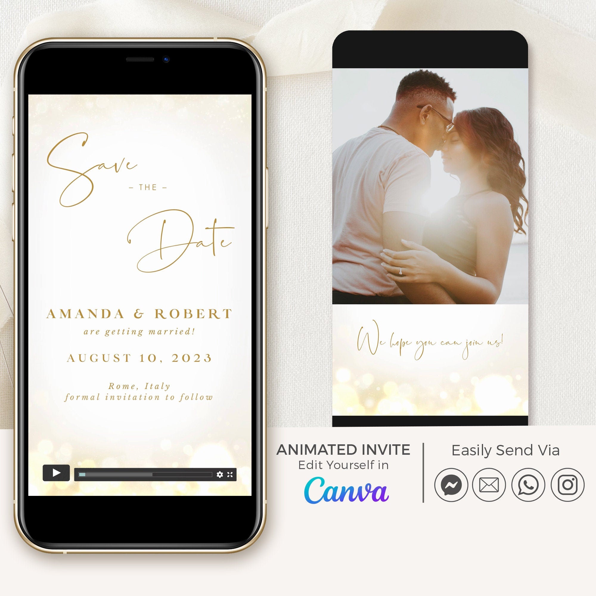 ANITA Save the Date Video Template - White & Gold