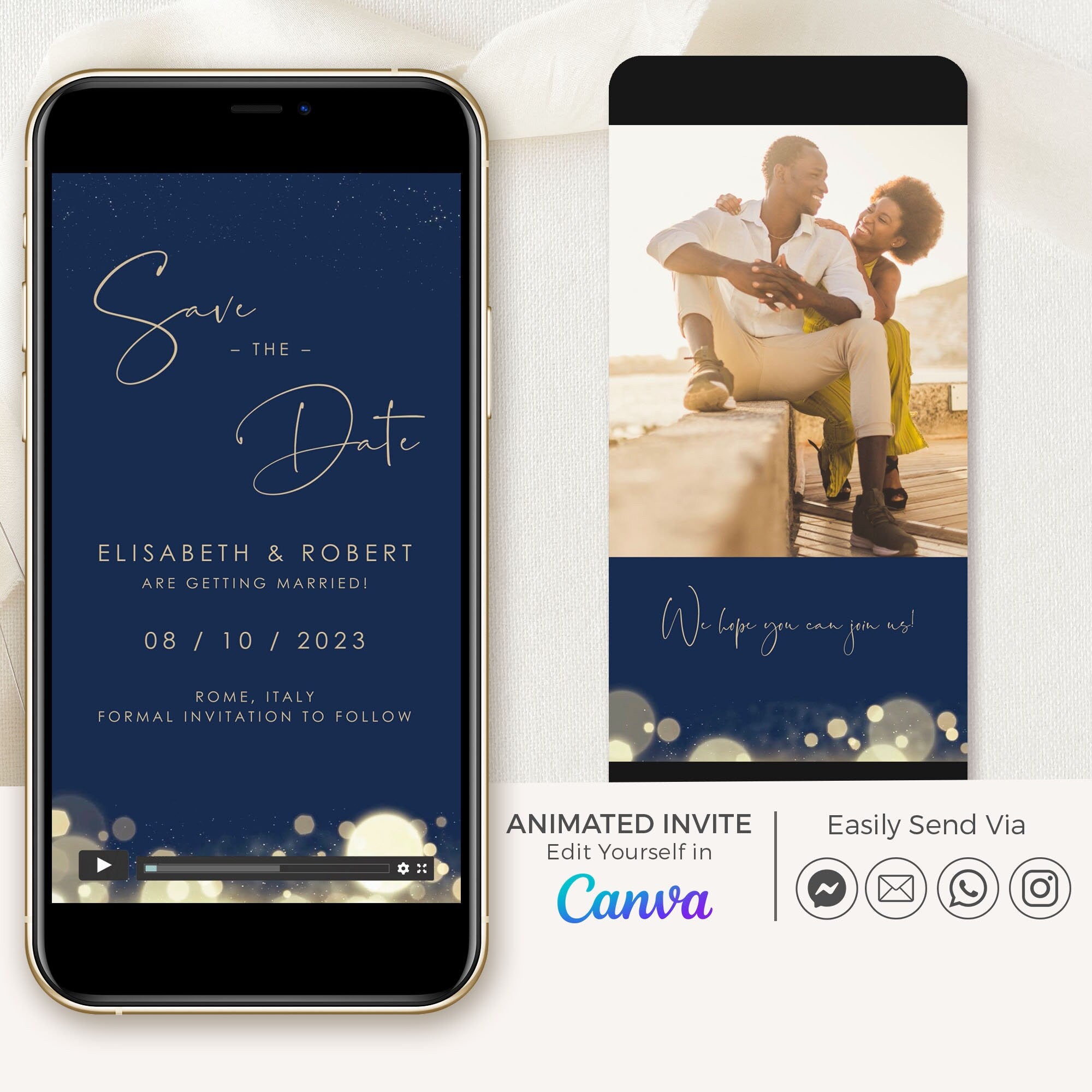 ANITA Save the Date Video Template - Navy & Gold