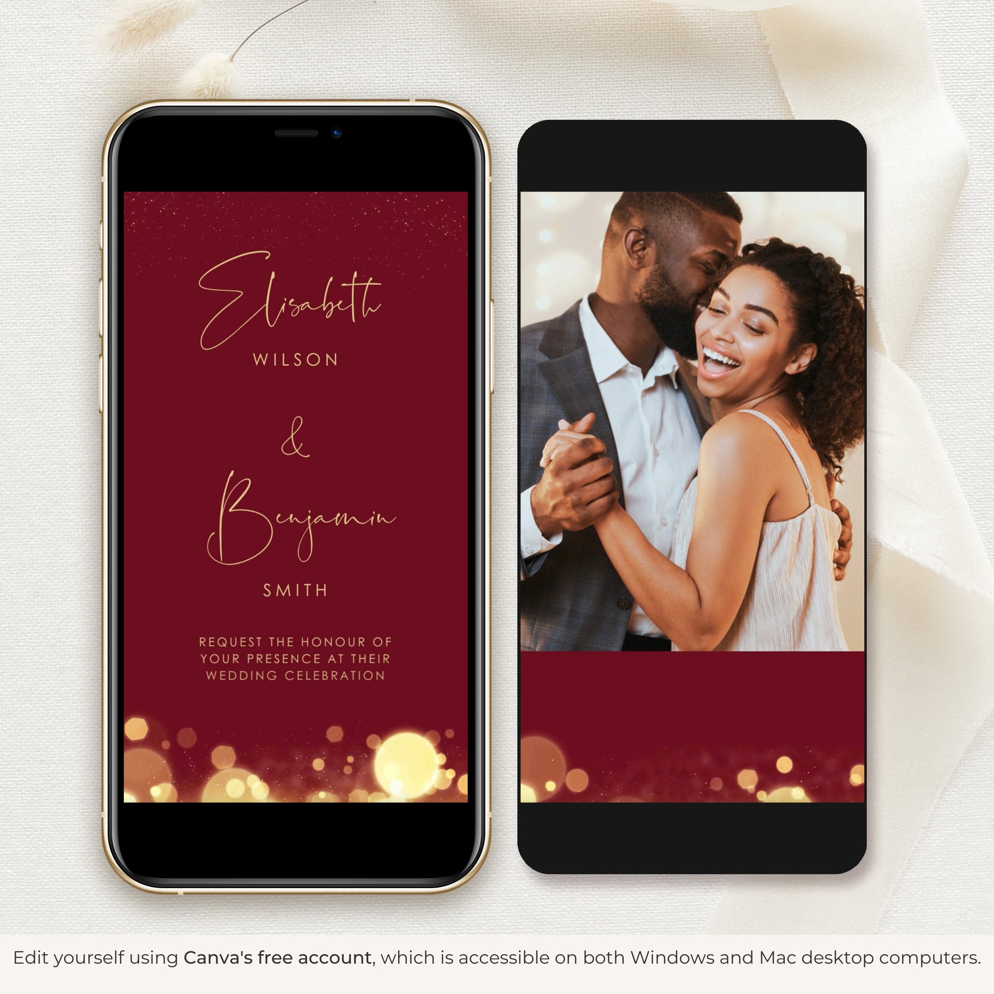 ANITA Wedding Invitation Video Template - Burgundy – Creative Things Studio, image size:2000x2000