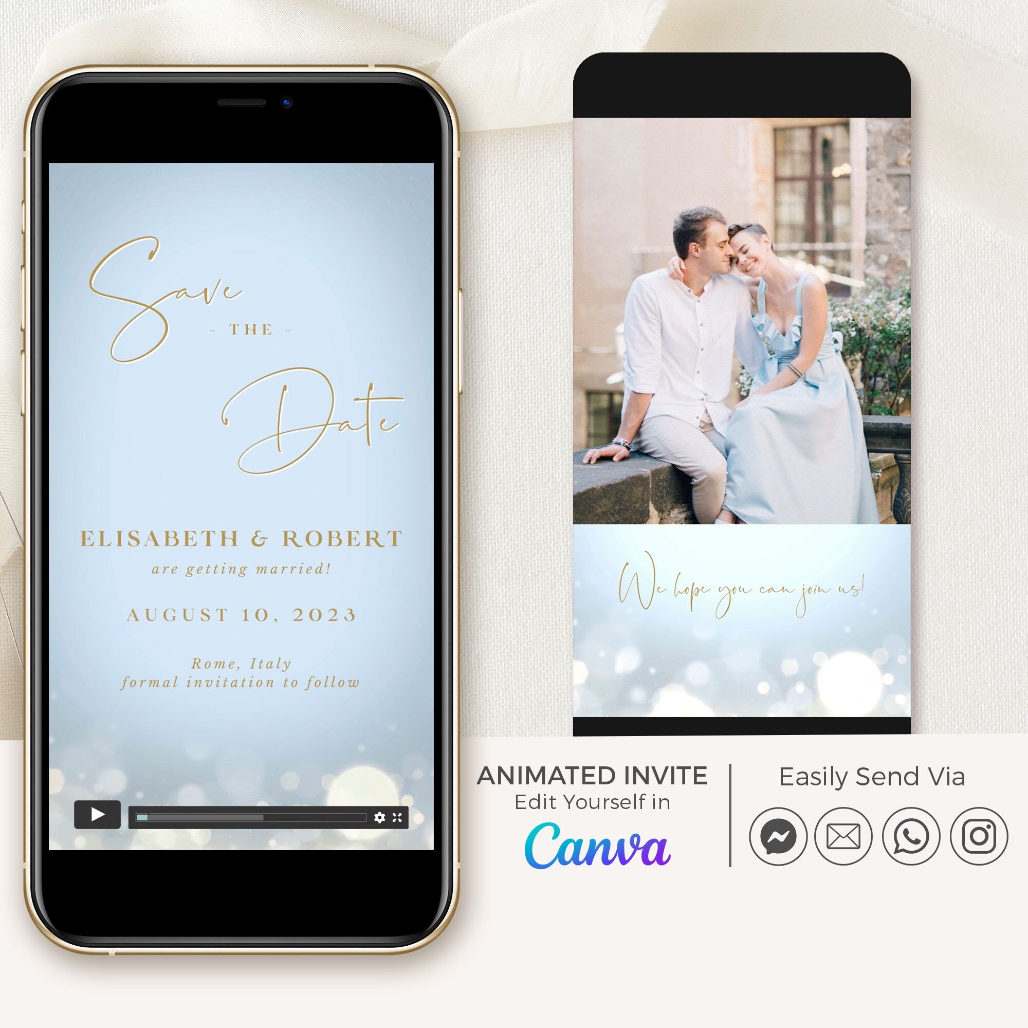 ANITA Save the Date Video Template - Dusty Blue & Gold