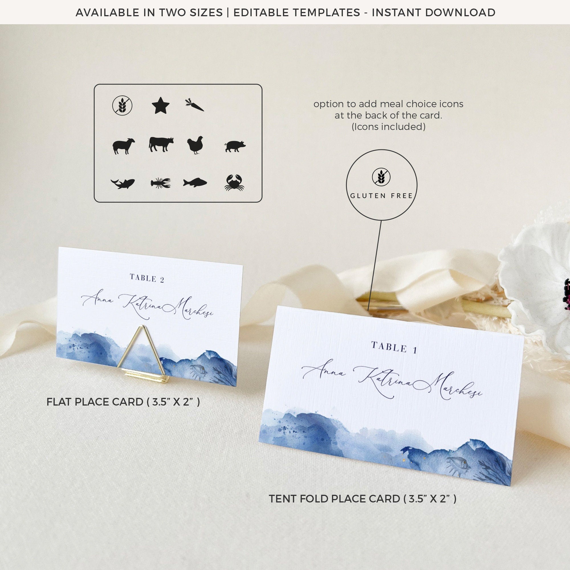 YLENIA Ocean Theme Place Card Template
