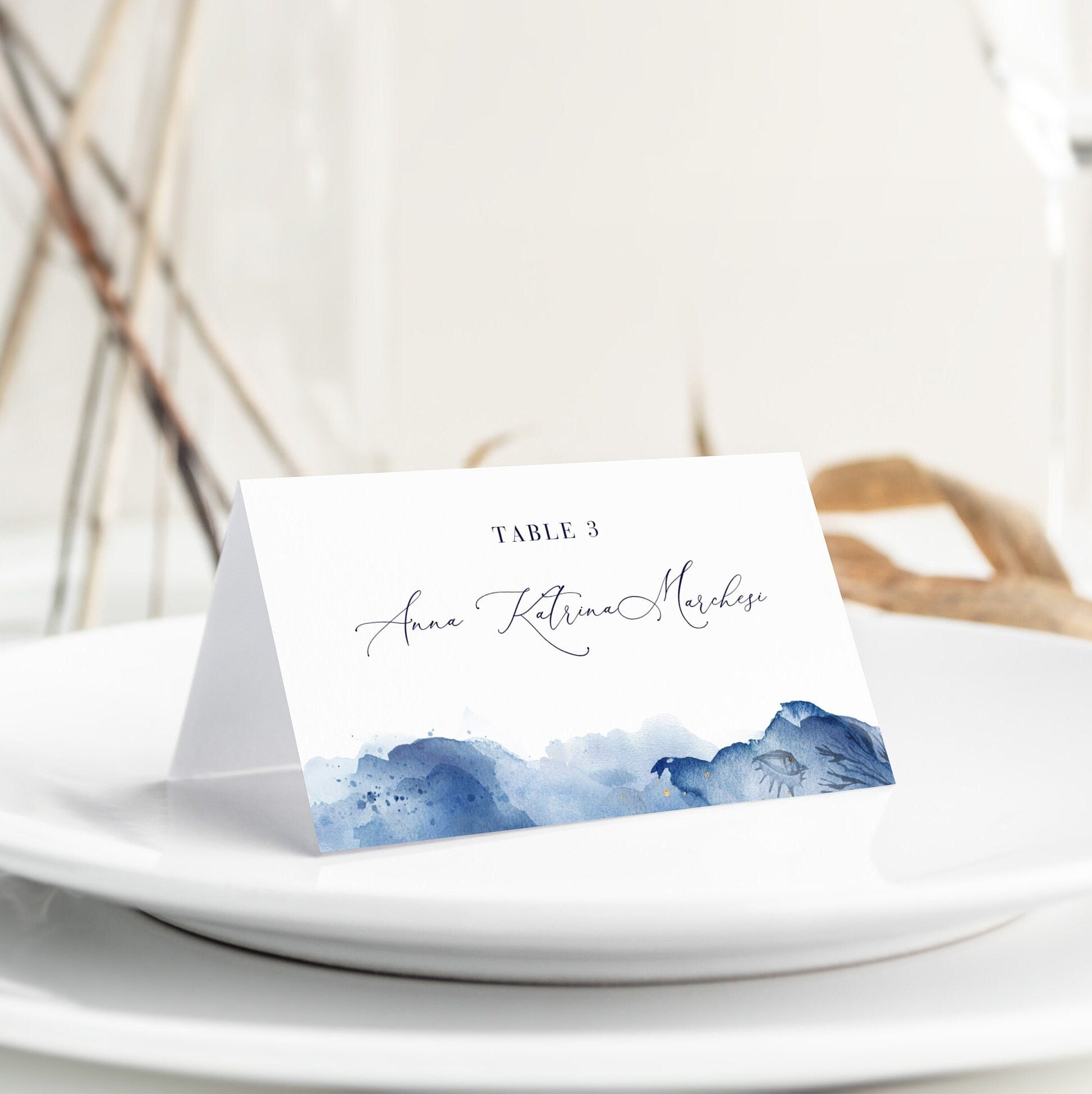 YLENIA Ocean Theme Place Card Template