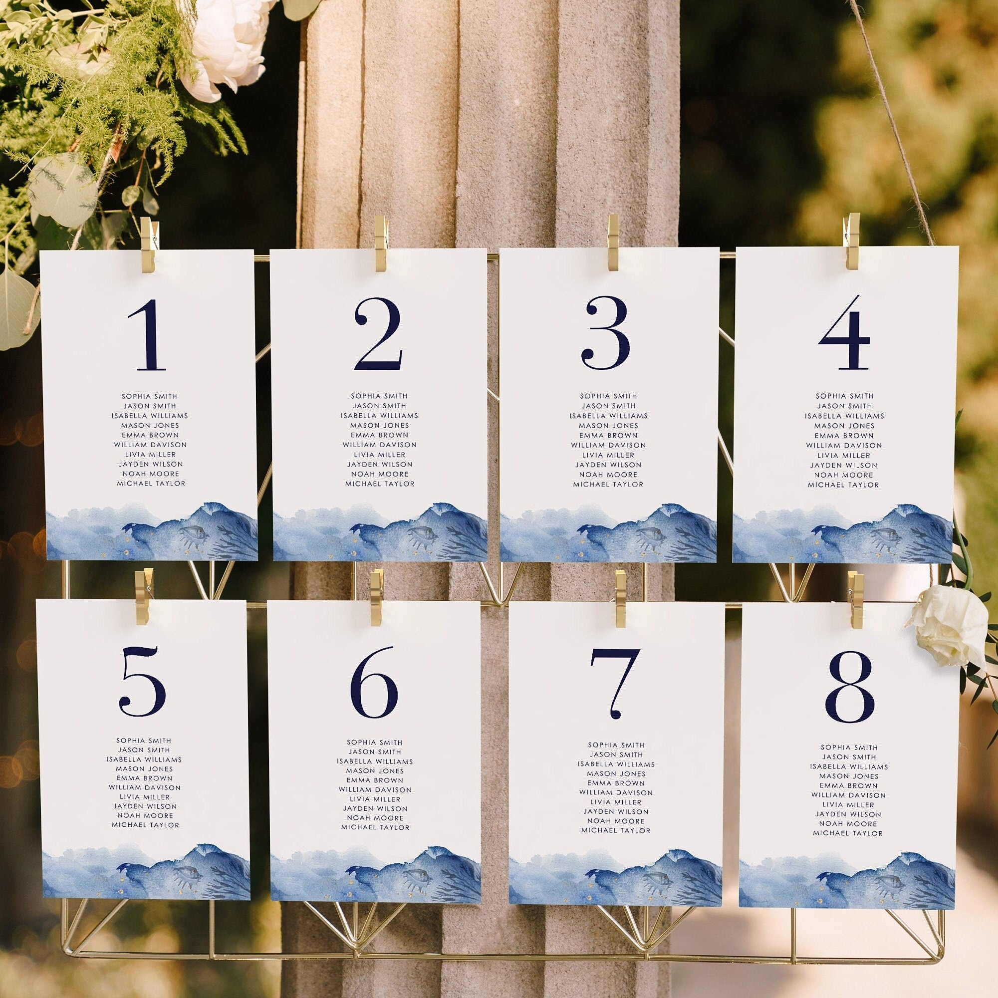 YLENIA Ocean Wedding Seating Chart Card Template