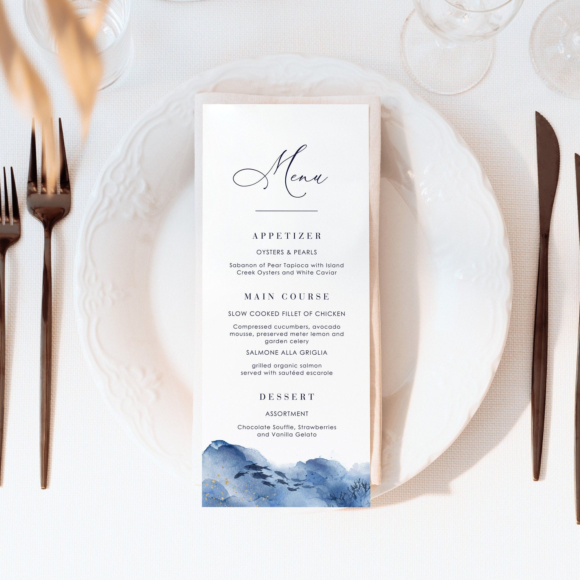YLENIA Ocean Wedding Menu Template
