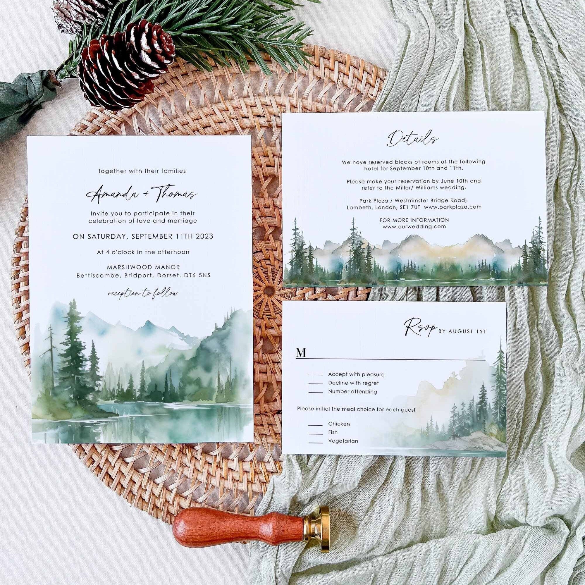ARNA Mountain Wedding Invitation Template Suite