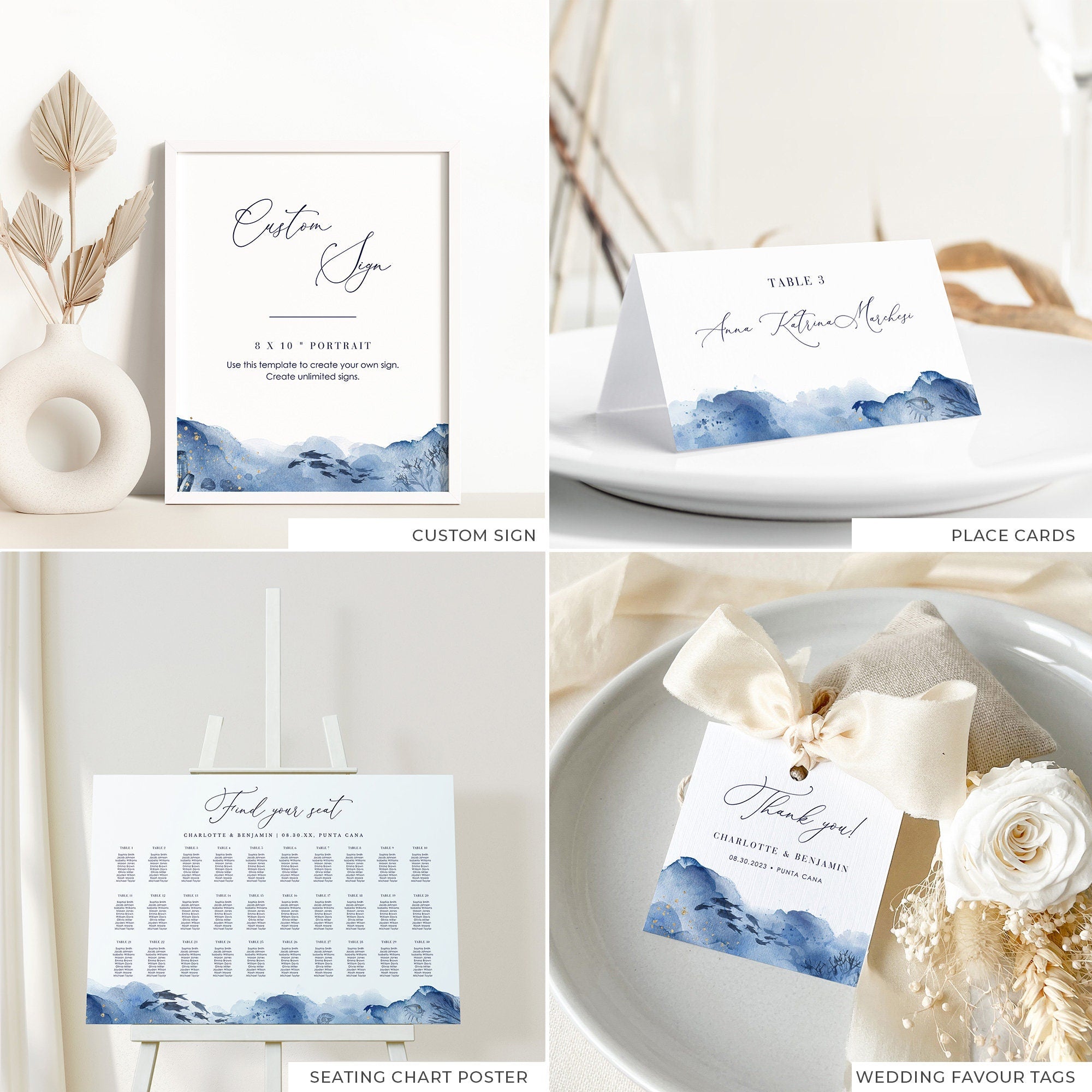 YLENIA Ocean Wedding Invitation Bundle Template – Creative Things