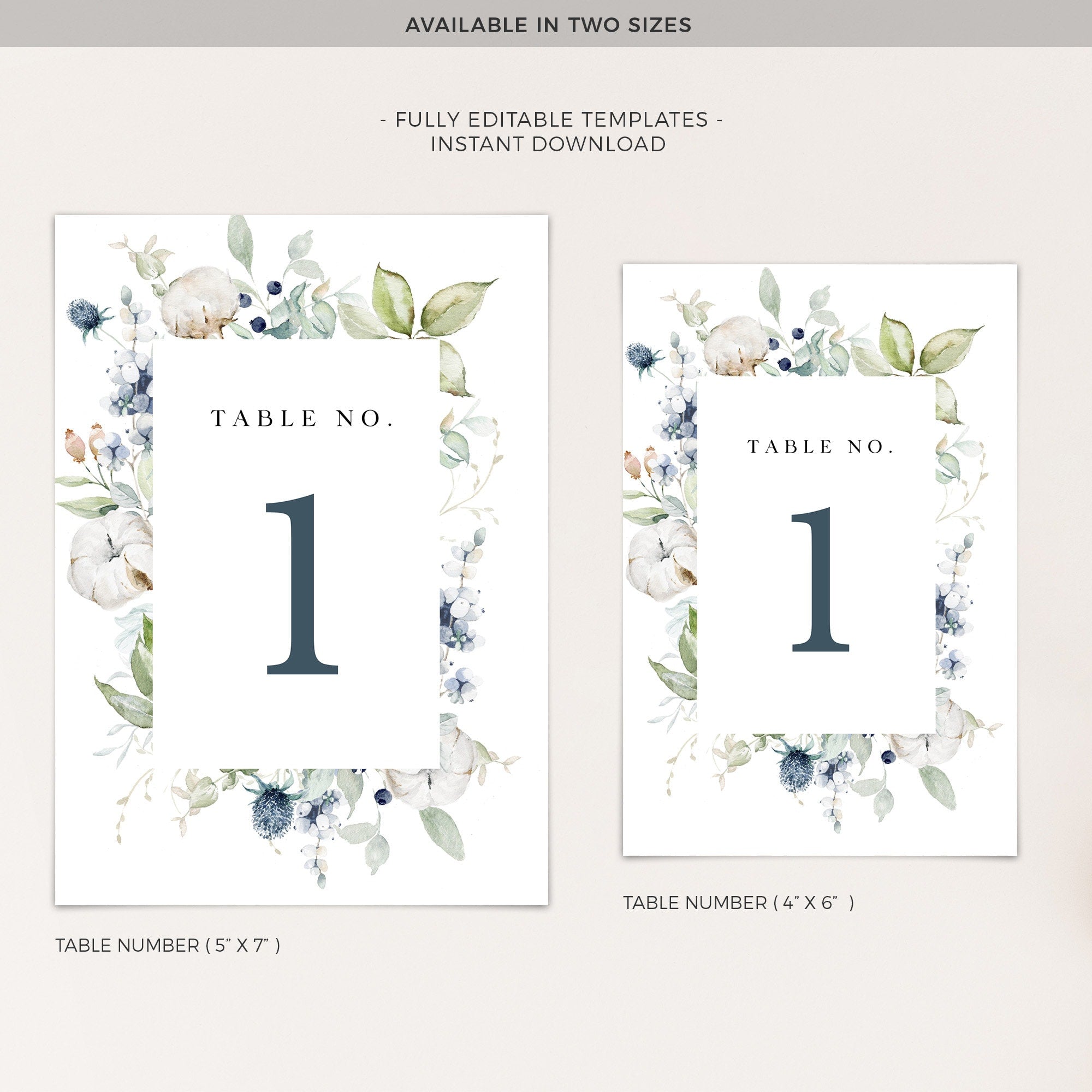 BIANCA Winter Wedding Table Numbers Printable