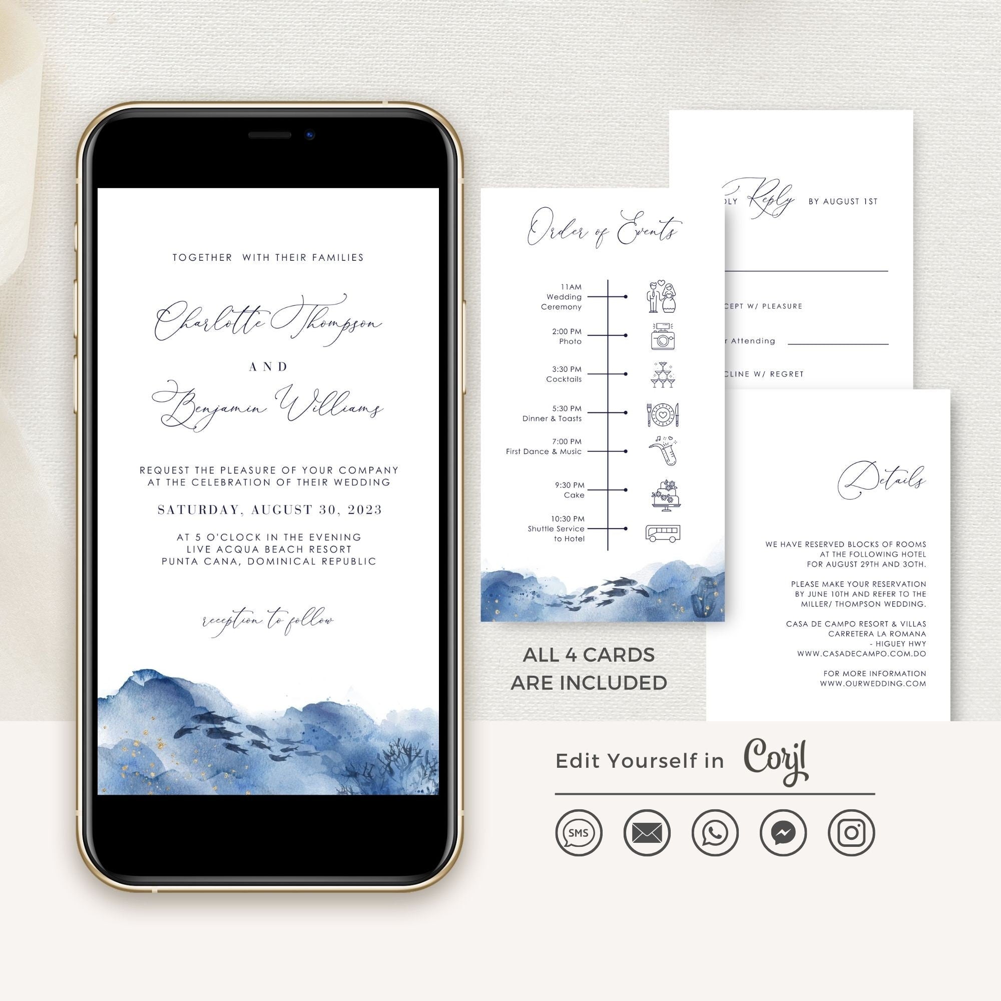 YLENIA Ocean Wedding Invitation Digital Template