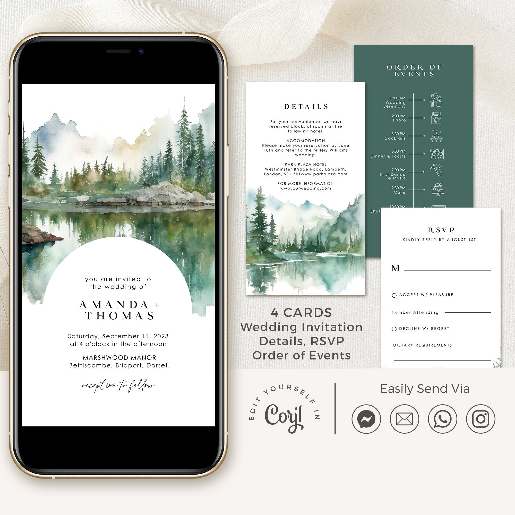 ARNA Digital Marriage Invitation Card with Mountains