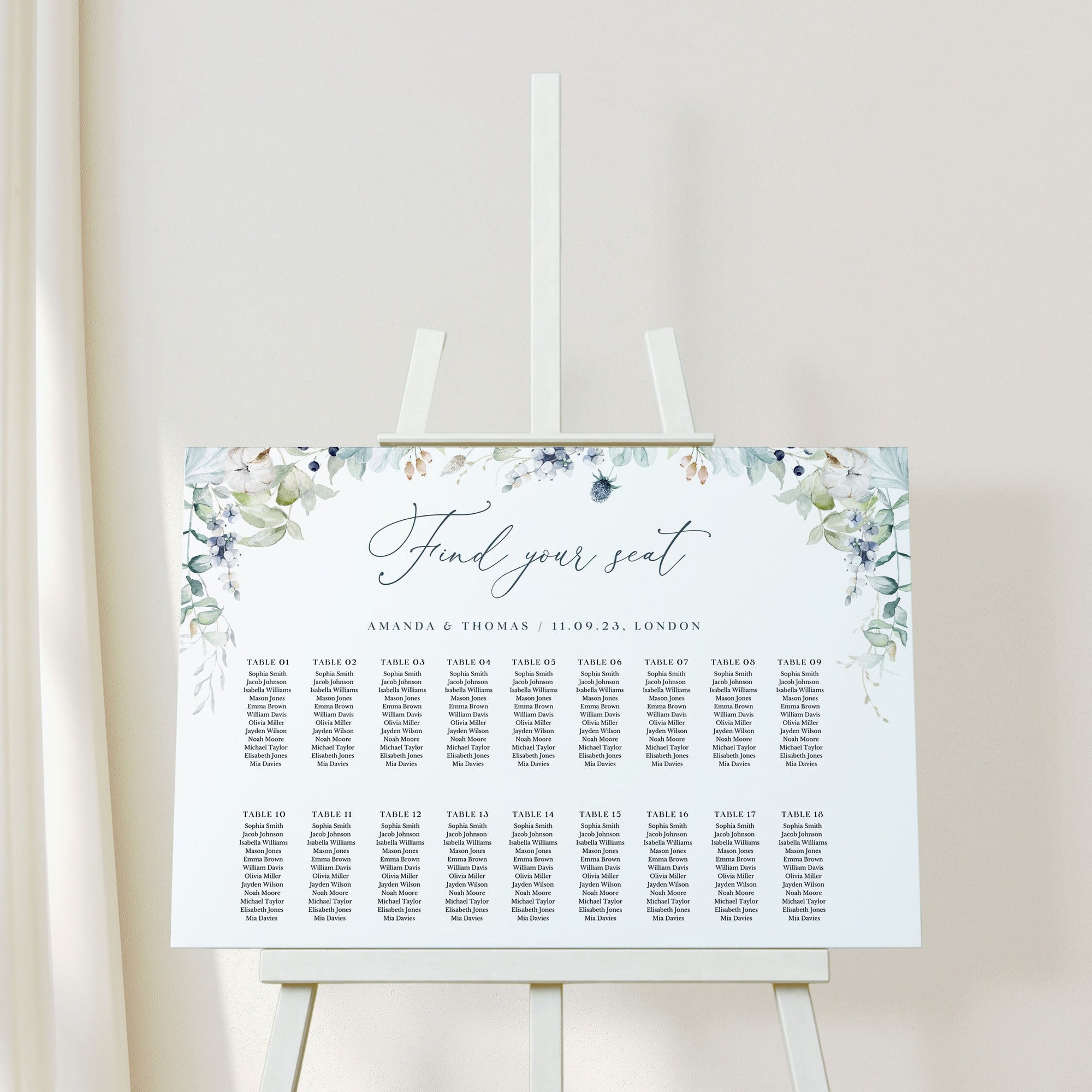 BIANCA Winter Wedding Seating Chart Template