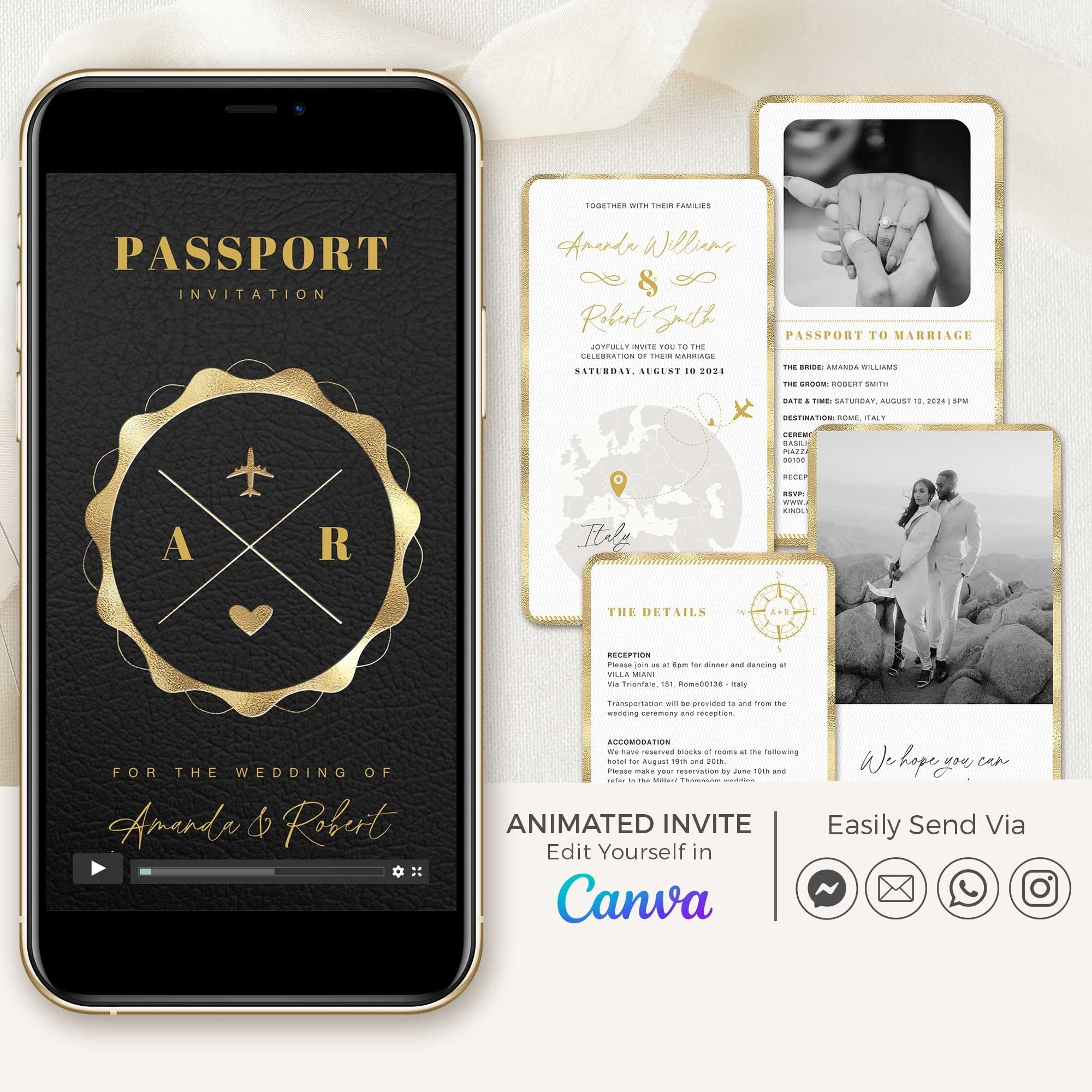 Passport Wedding Invitation Video Template - Black
