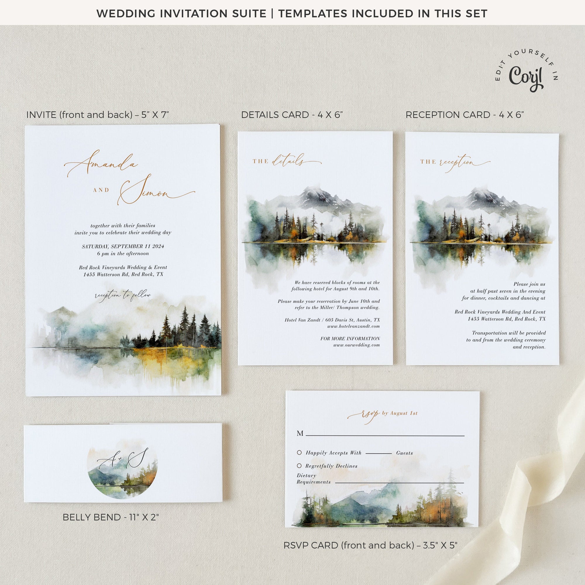ARNA Woodland Wedding Invitation Set Template