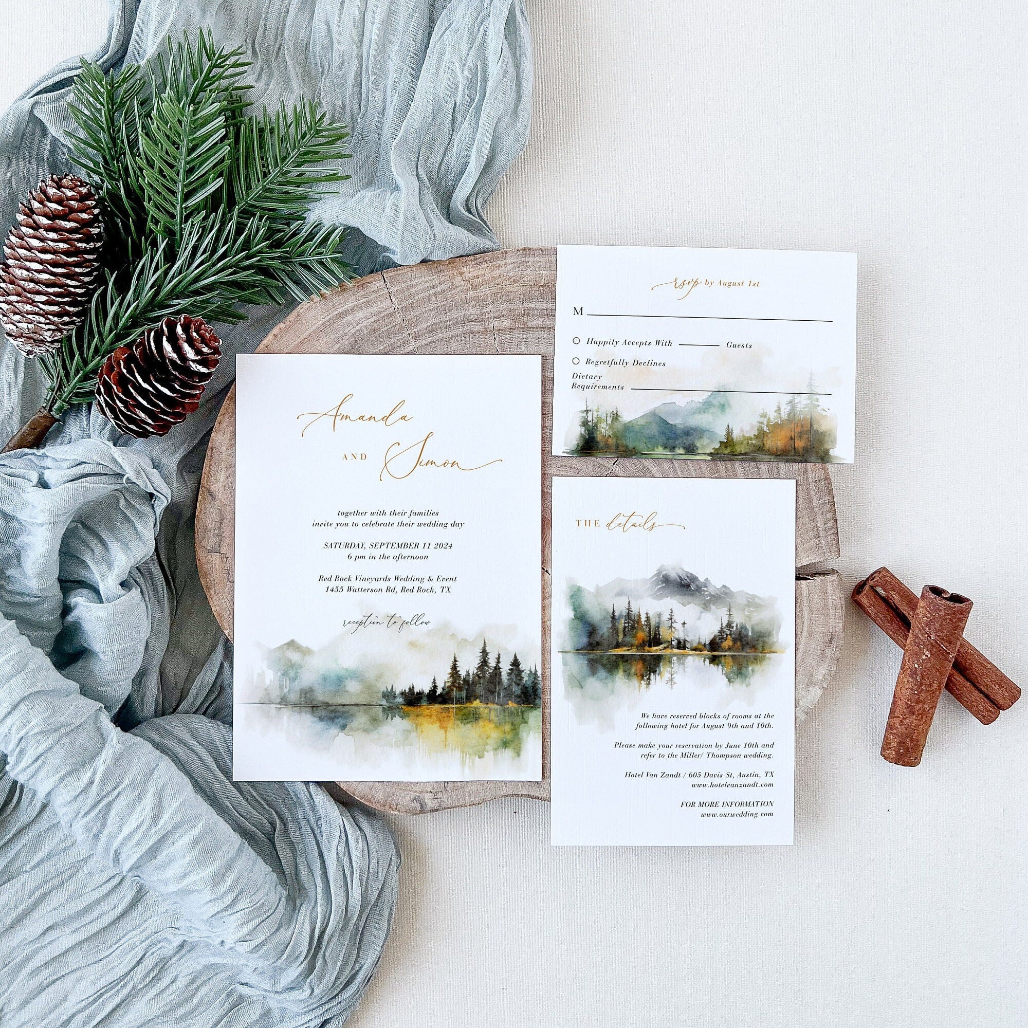 ARNA Woodland Wedding Invitation Set Template