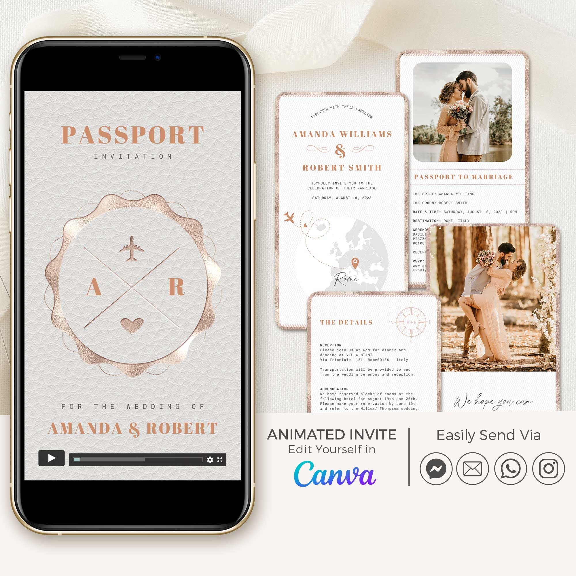 Passport Wedding Invitation Video Template - Rose Gold