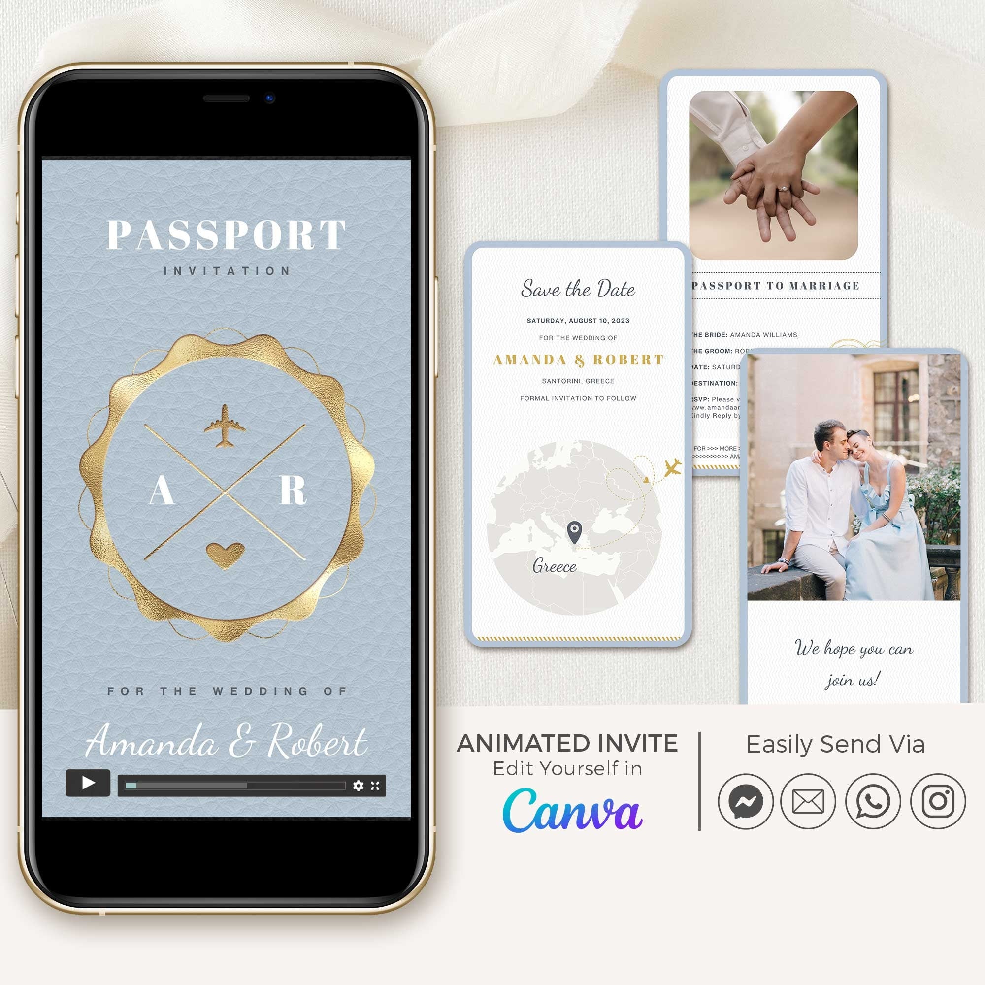 Passport Save the Date Video Template - Dusty Blue