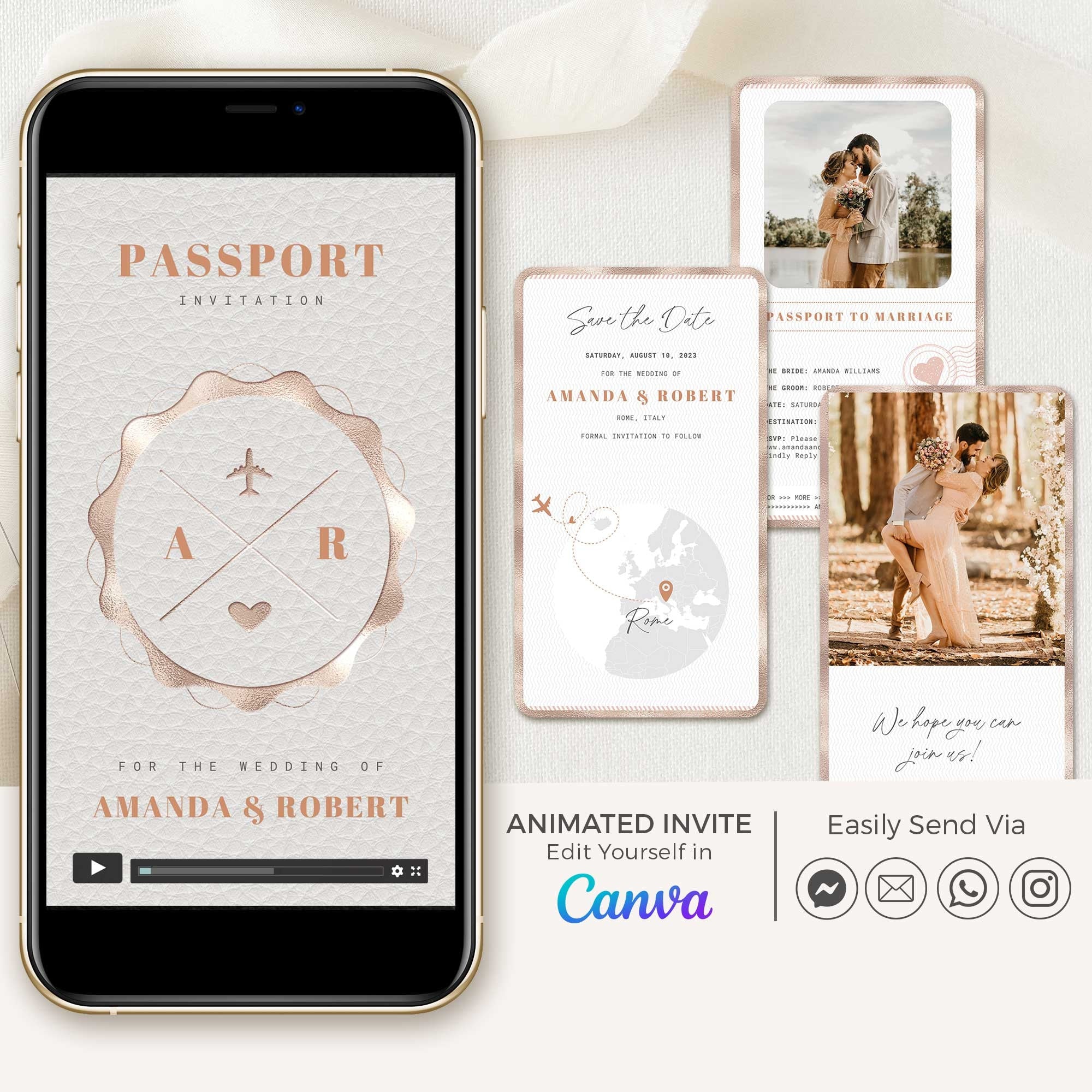 Passport Save the Date Video Template - Rose Gold