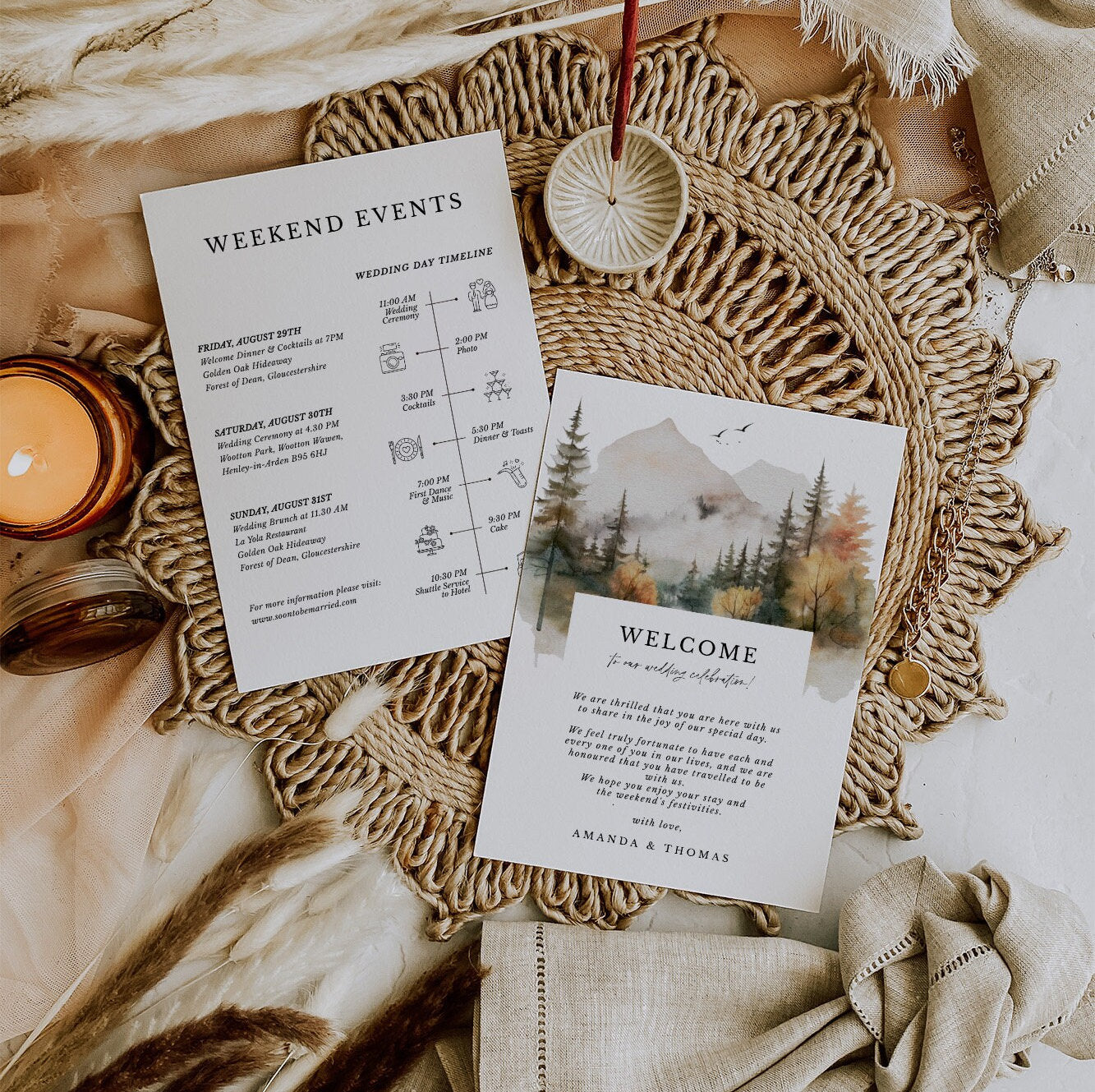 ARNA Mountain Wedding Welcome Letter Template with Itinerary