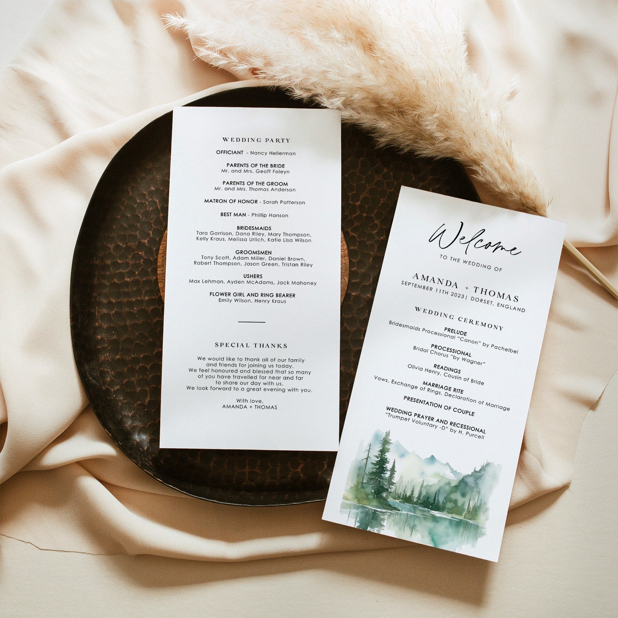 ARNA Mountain Wedding Program Template Printable