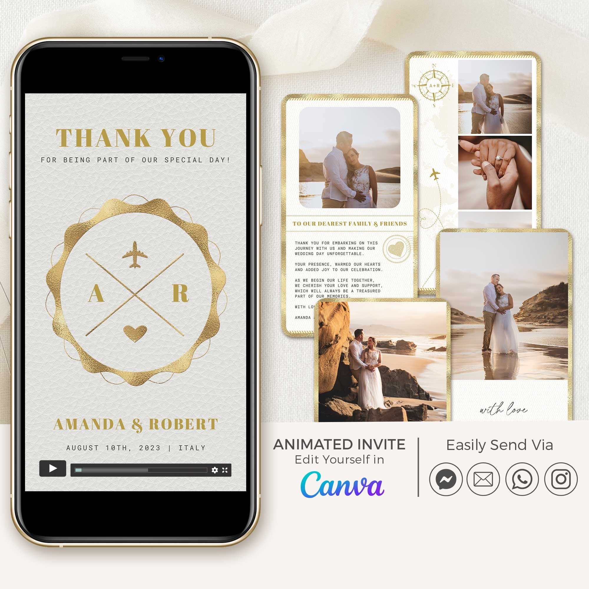 White Passport Theme Wedding Thank You Card Video Template