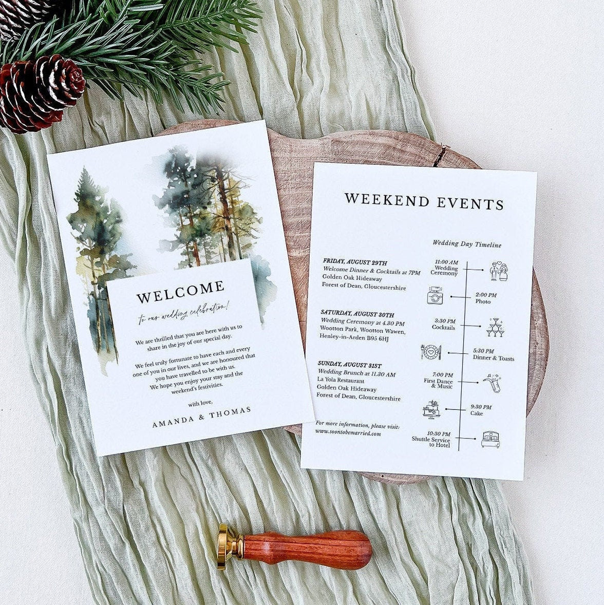 GAIA Forest Wedding Itinerary Template for Guest & Welcome Letter